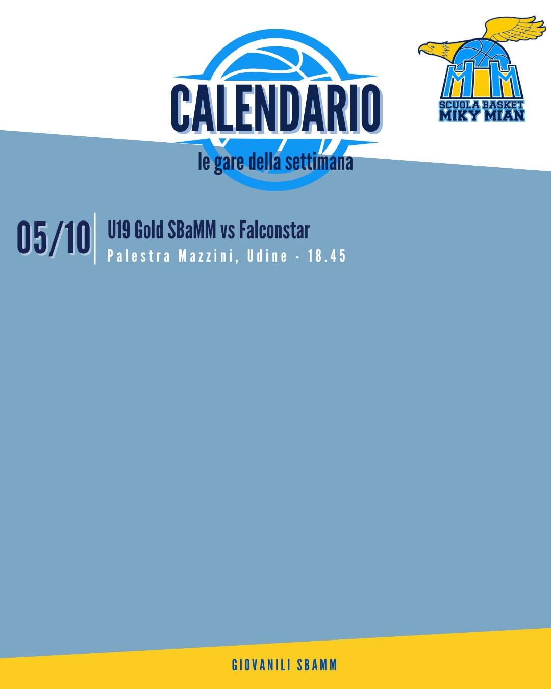 Calendario della settimana 🏀 Finalmente si comincia! La nostra squadra U19 Gold inaugura la stagione…