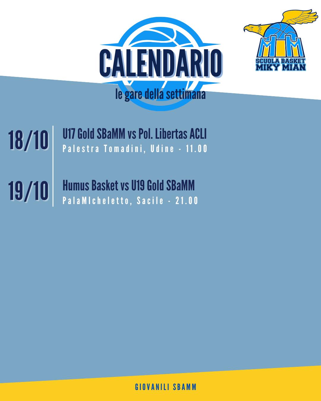 Calendario della settimana 🏀 Comincia la stagione anche per i nostri U17 Gold! Vi aspettiamo…