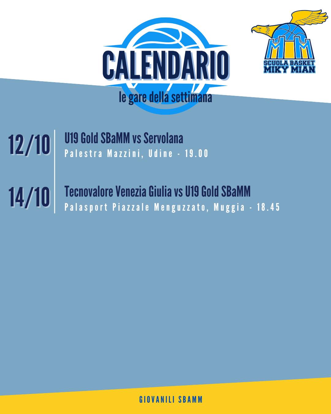 Calendario della settimana 🏀 Doppio impegno per la nostra U19 Gold! Vi aspettiamo numerosi a…